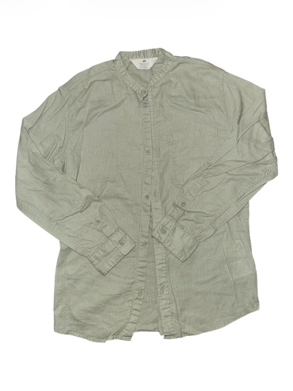 Boys Linen Blend Long-Sleeve Button-Up Shirt - Sage Green